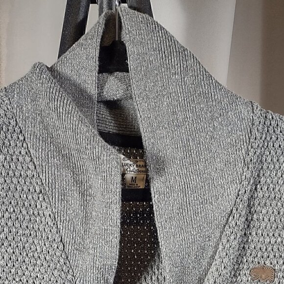 Lucky Brand Grayish Silver Button Down Cotton Blend Sweater Size M - Picture 2 of 10